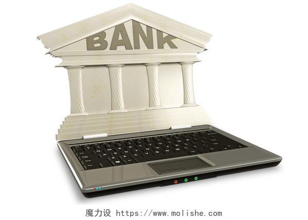 笔记本电脑屏幕变成银行大楼3D图网上银行